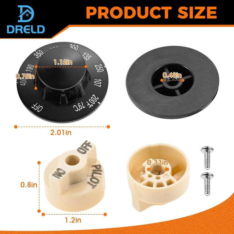 DRELD Temperature Control Valve Beige Pilot Dial Knob and 200-400°F Thermostat Dial Knob for Fryers, Range, Braising (Pack of 2) - Image 2